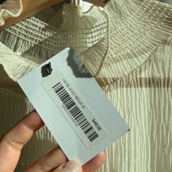 NEW oak and fort high neck sheer pleated long sleeve blouse - Picture 3 of 11